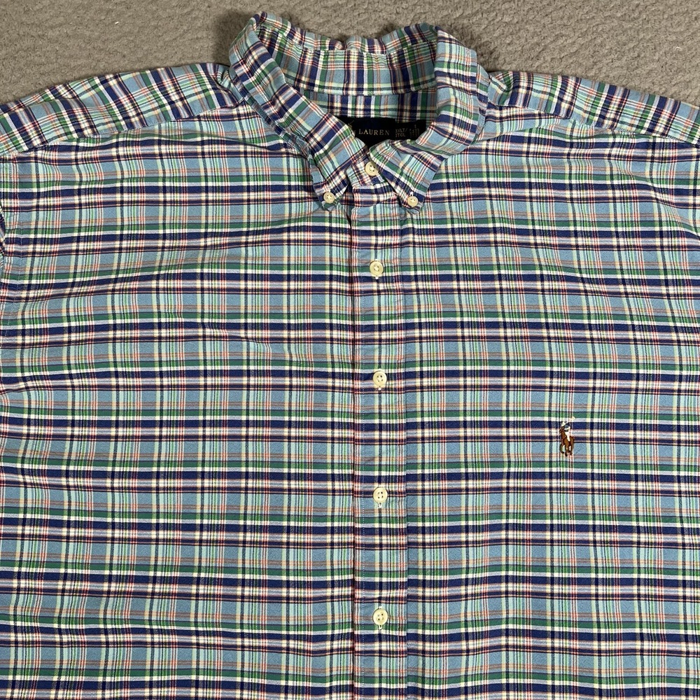 Ralph Lauren Shirt Mens 3XLT Blue Plaid Oxford Casual Preppy Pony‎ Button Down